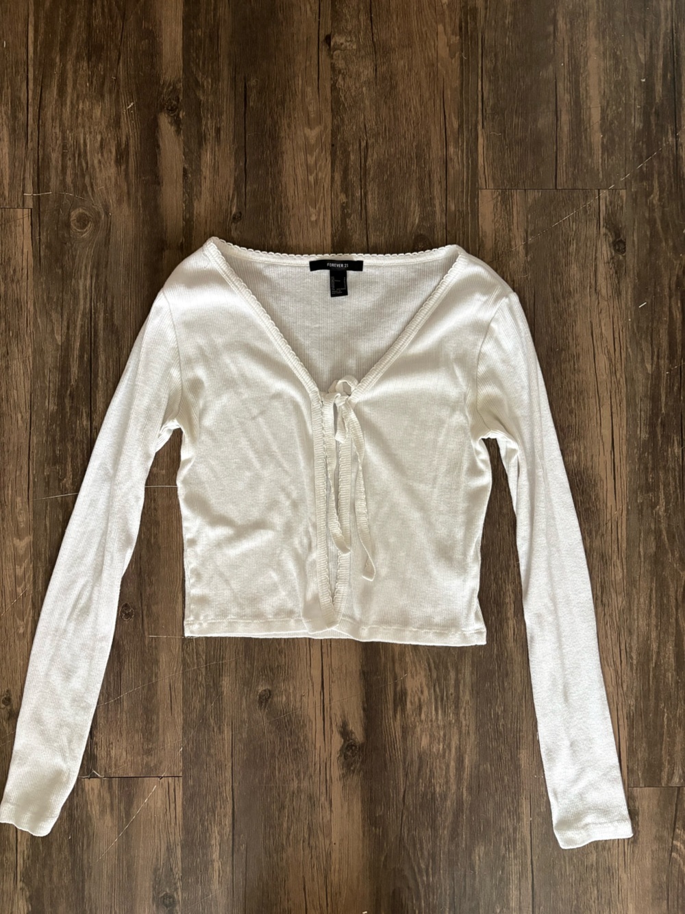 Forever 21 White Tie-Front V-Neck Sweater